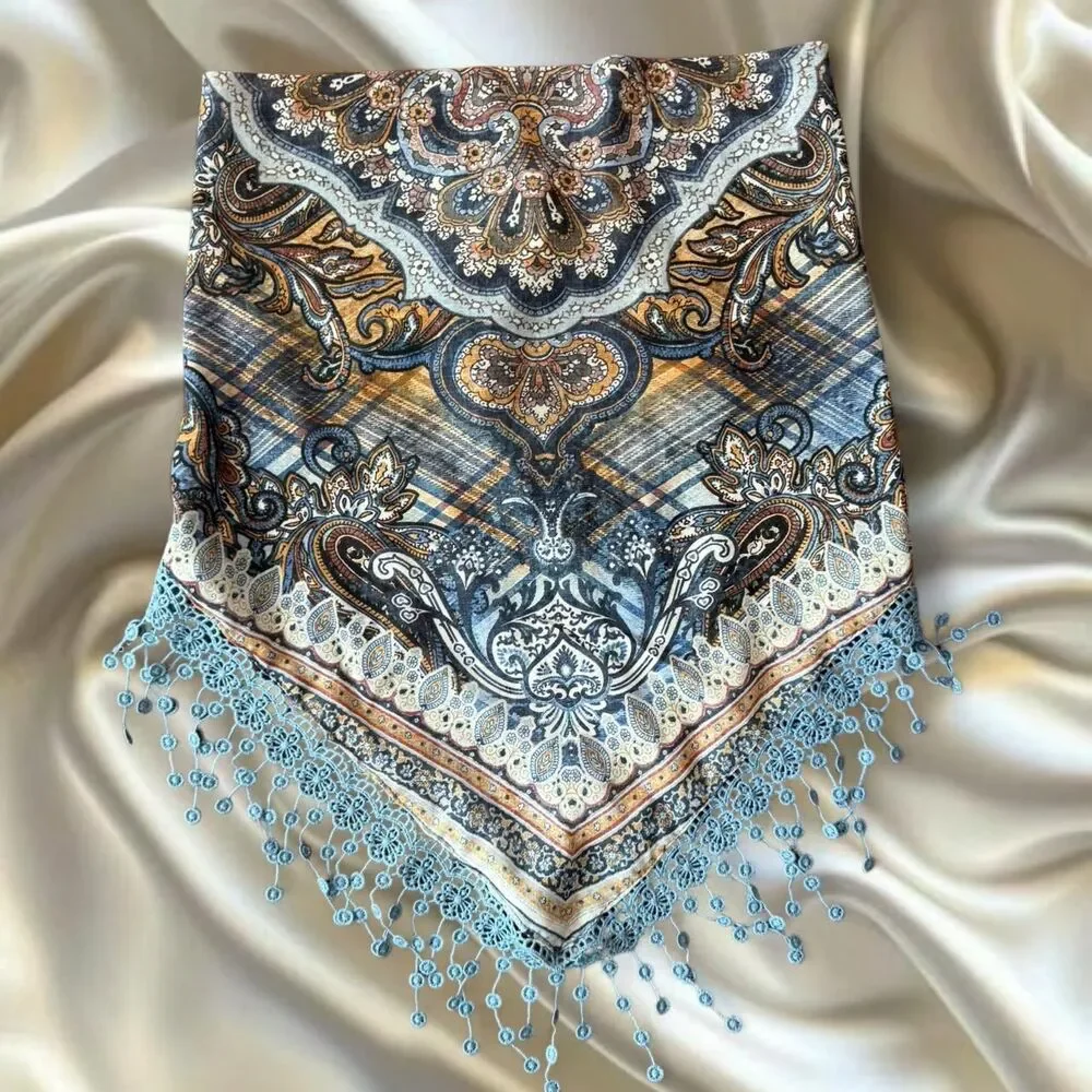 Y2K Whimsygoth Style Handmade Paisley Scarf Top with Fringe - One size | Unique! - Picture 4 of 6